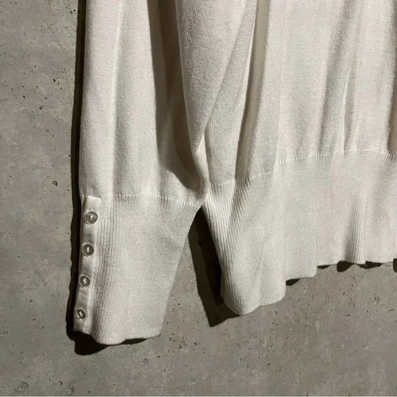 JM Collection Acrylic Blend Button Sleeve Turtleneck Sweater Cream Sz L - Picture 2 of 8